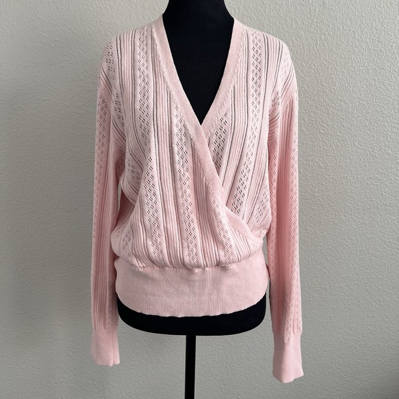 Fifteen Twenty Tops - Fifteen Twenty Small Pointelle Faux Wrap Pink Top Knit Soft Girl Balletcore